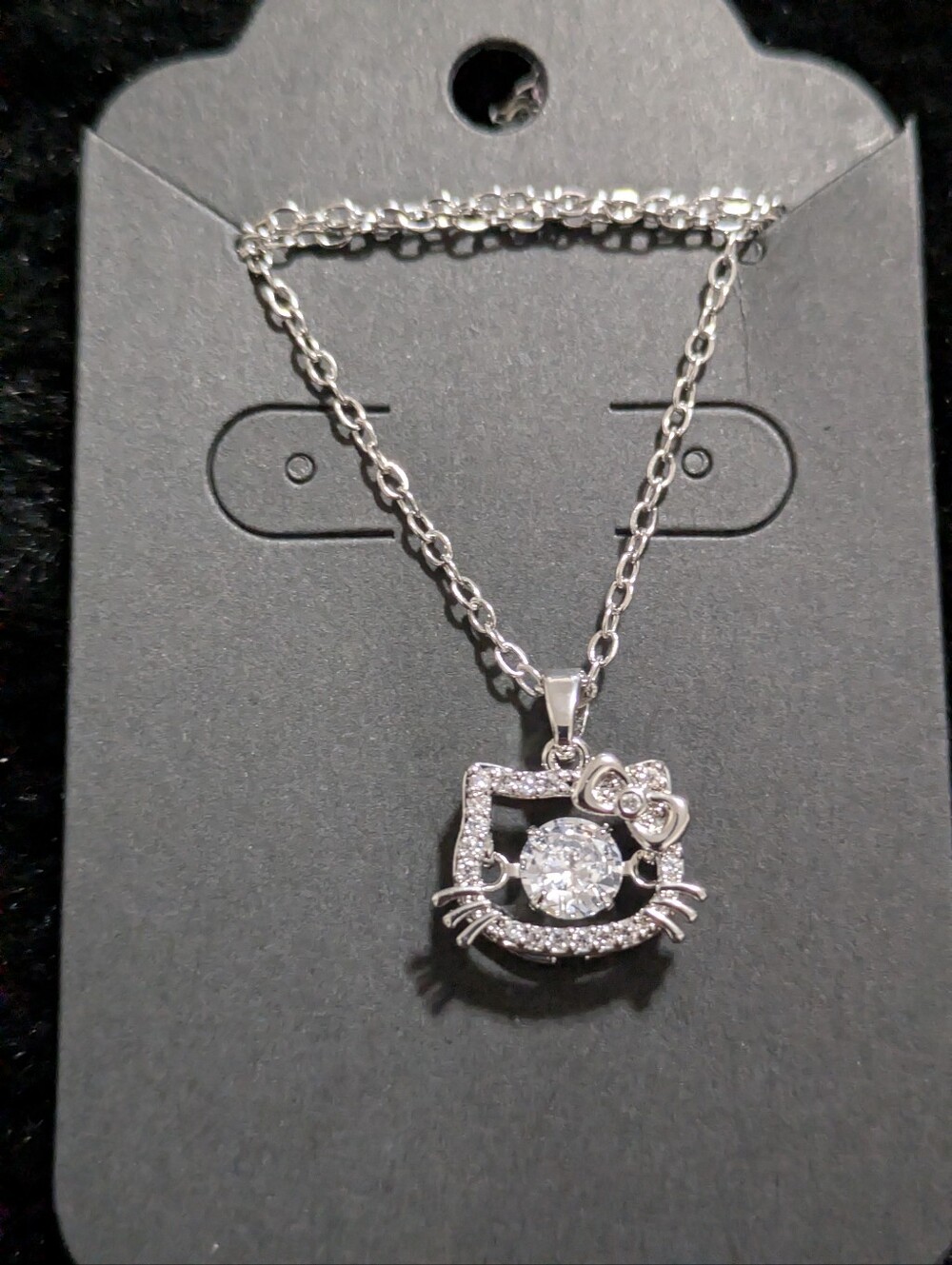 Silverly Hello Kitty Cat Pendant Necklace with Crystal Accent - Women's Jewelry